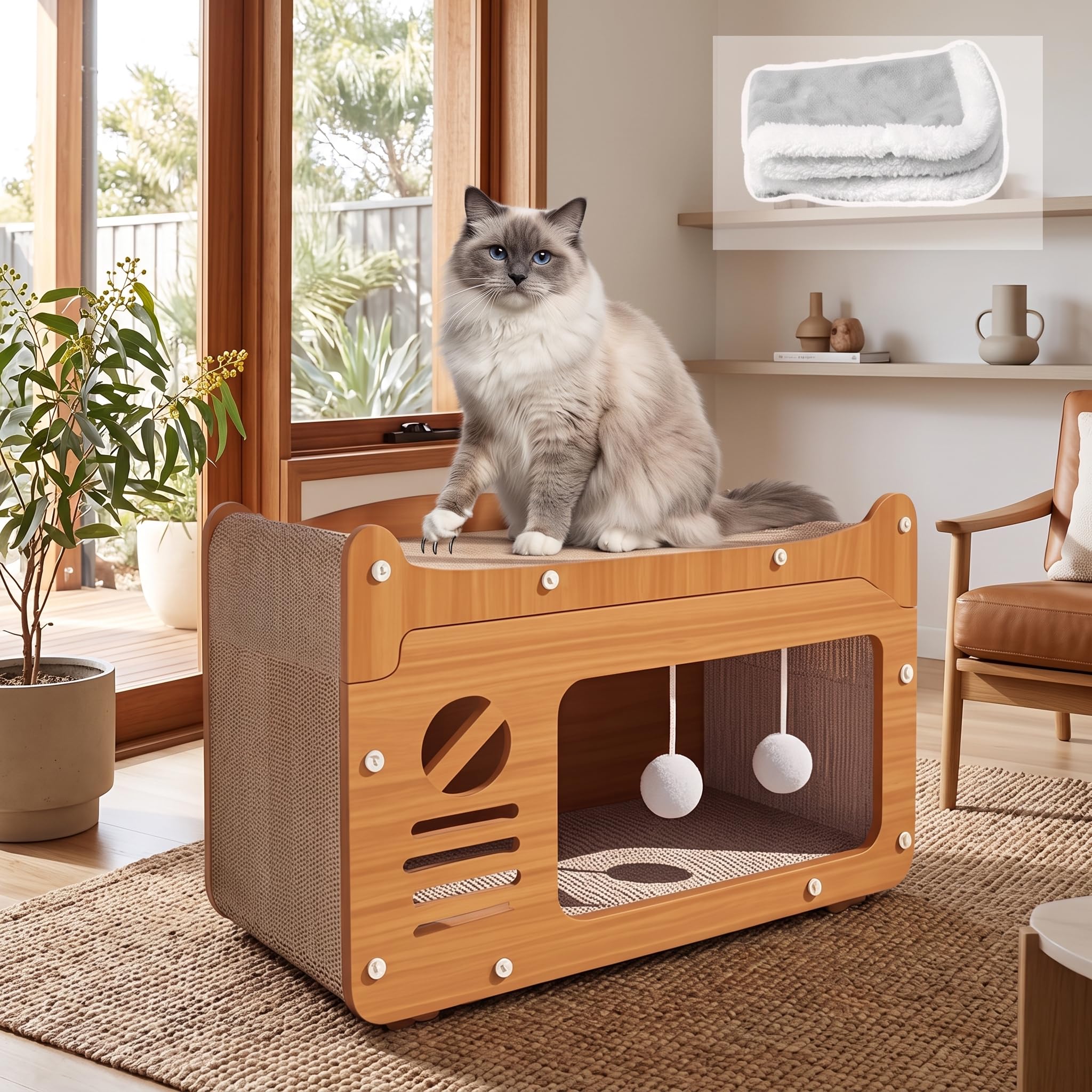 Cat Scratcher Cat Bed 2-in-1, Vertical Double Layer Cardboard Cat Scratch Pad, Wear-Resistant No Lint Shedding, Ergonomic Neck Support, 51×28×30cm for Cats Up to 10KG