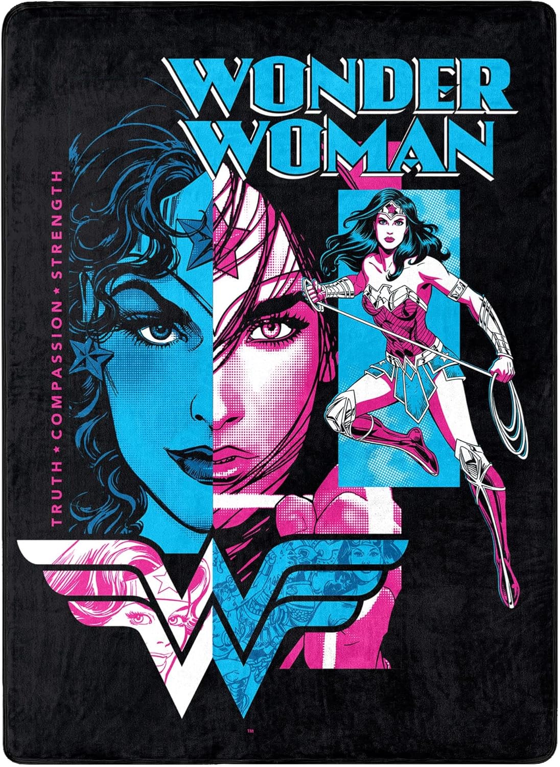 Northwest DC - Wonder Woman Silk Touch Throw Blanket, 46" x 60", Truth Compassion Strength