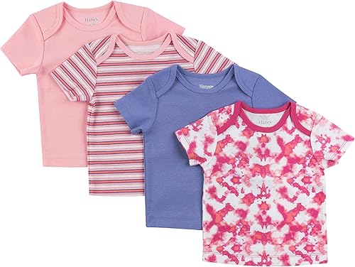 Hanes Camiseta de manga corta para bebé Flexy Soft Stretch Expandible Hombro (4 unidades)