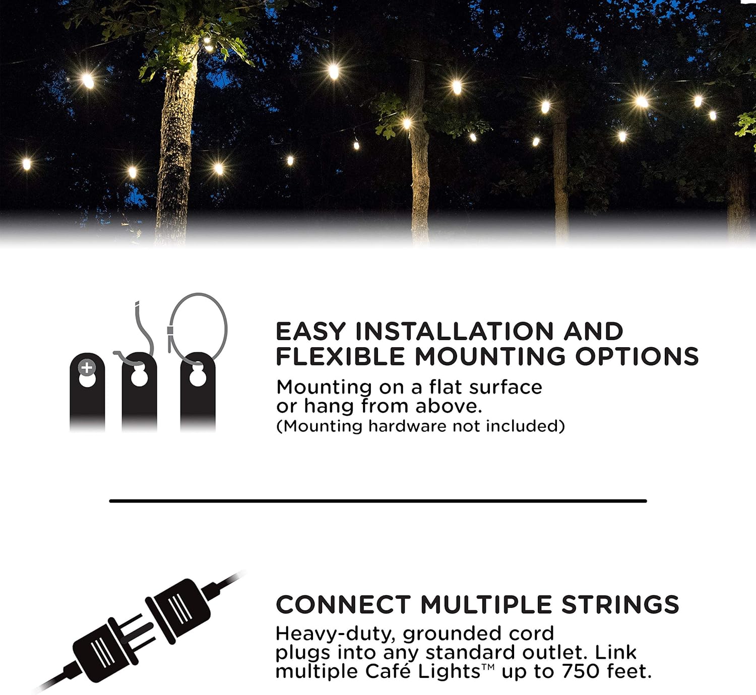 Enbrighten Classic LED Cafe Lights, Outdoor String Lights, Black, 36ft, 18 Impact Resistant Lifetime Bulbs, Premium, Shatterproof, Weatherproof, Indoor/Outdoor, Commercial Grade, 33171 : Everything Else