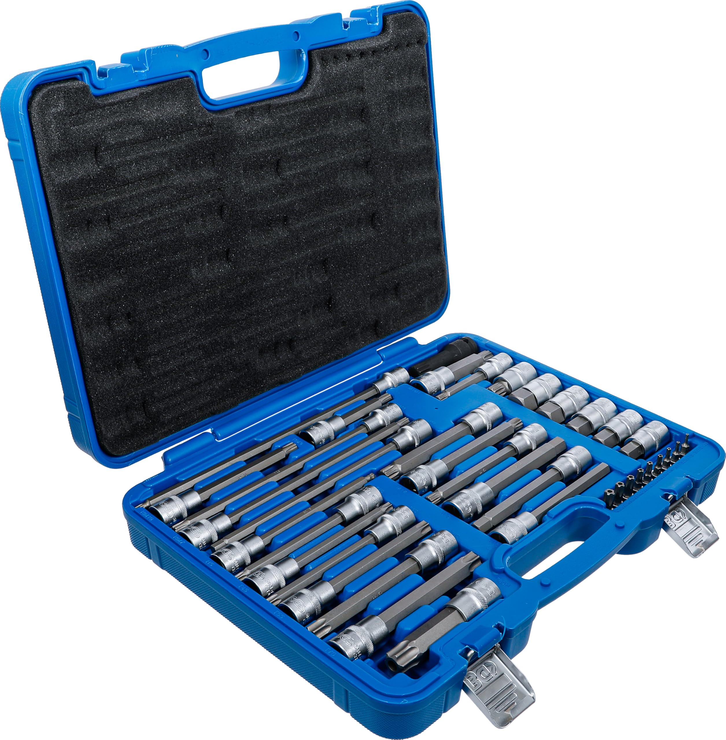 BGS 5184 | Juego de puntas de vaso | especial automóvil | 38 piezas | Perfil en T (para Torx) con orificio, dentado interno, perfil de cuña (para RIBE), hexagonal, perfil TS (para Torx Plus)