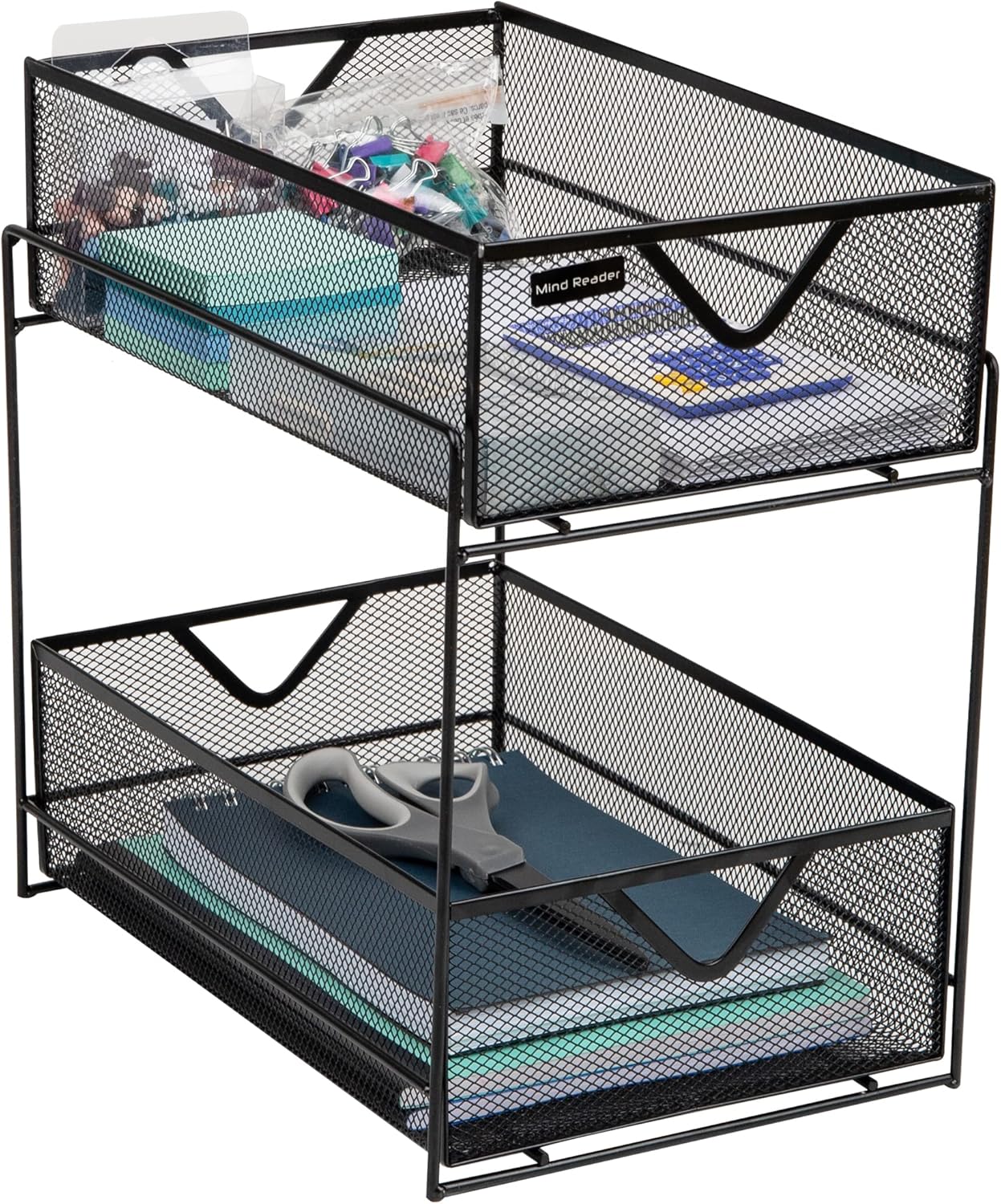 Mind Reader 2 Tier Metal Mesh Storage Baskets Organizer, Home, Office, Kitchen, Bathroom, Black Black 2 Tier Mesh 2-Tier Organizer