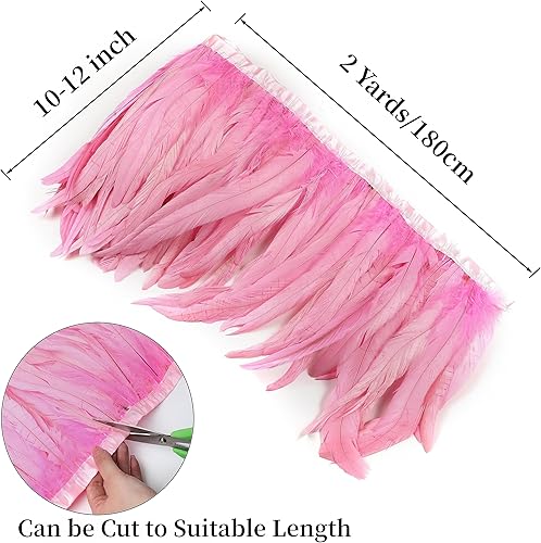 Miniatura 4 de Holmgren Borde de plumas de gallo rosa, 10-12 pulgadas, 2 yardas de plumas de gallo natural para manualidades de costura, chal de plumas, tocado,