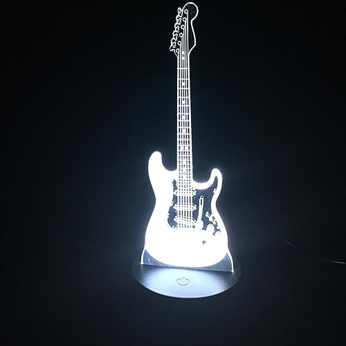 Miniatura 4 de Guitarra Música 3D Luz Eléctrica Ilusión Lámpara LED 7 Color Cambio USB Sensor Táctil Luz de Escritorio Luz de Noche