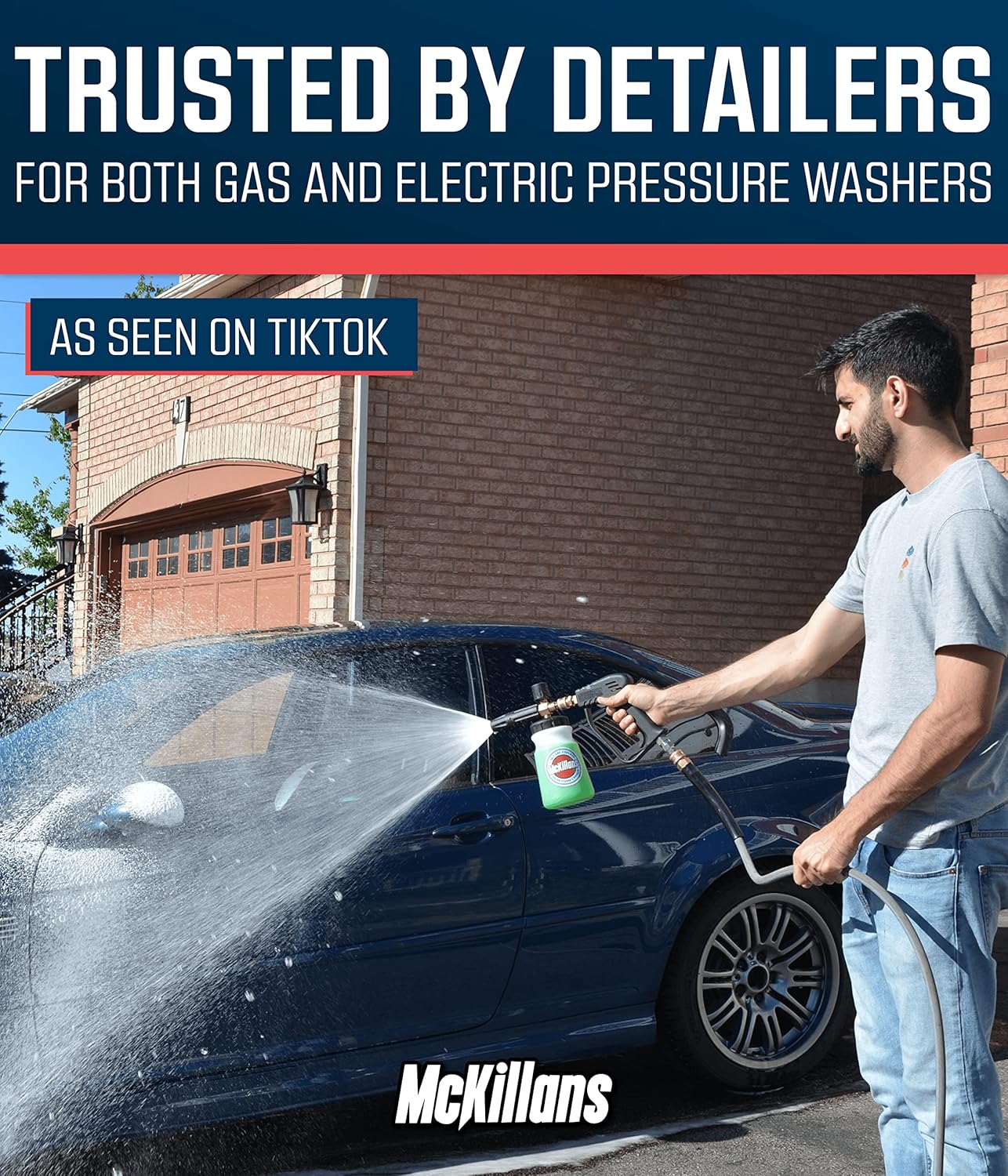 McKillans Foam Cannon for Pressure Washer (Wide Mouth) - Car Wash Snow Foam Cannon Lance Pressure Washer Soap Dispenser for Car Washing with Adjustable Thick Foam + 1/4 Quick Connector