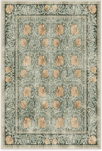 RUGGABLE x Morris & Co - Alfombra lavable perfecta para sala de estar, dormitorio, cocina, antideslizante, apta para niños, resistente a las manchas