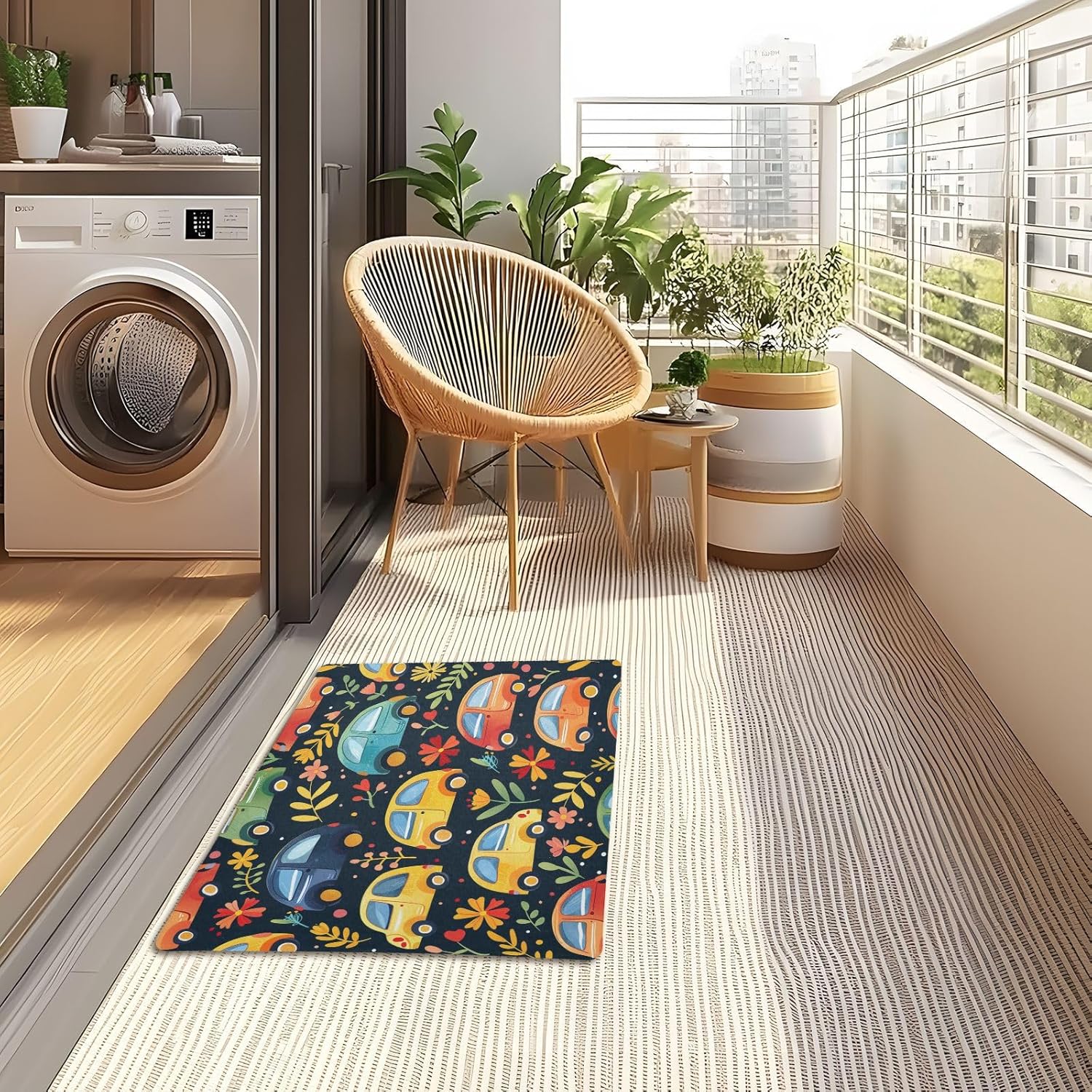 MUKJHOI Funny Welcome Mats, 32"x20" Front Door Mat for Outdoor/Indoor Entrance Cartoon Car Pattern (2) Entryway Rugs Home Farmhouse Balcony Patio Decor