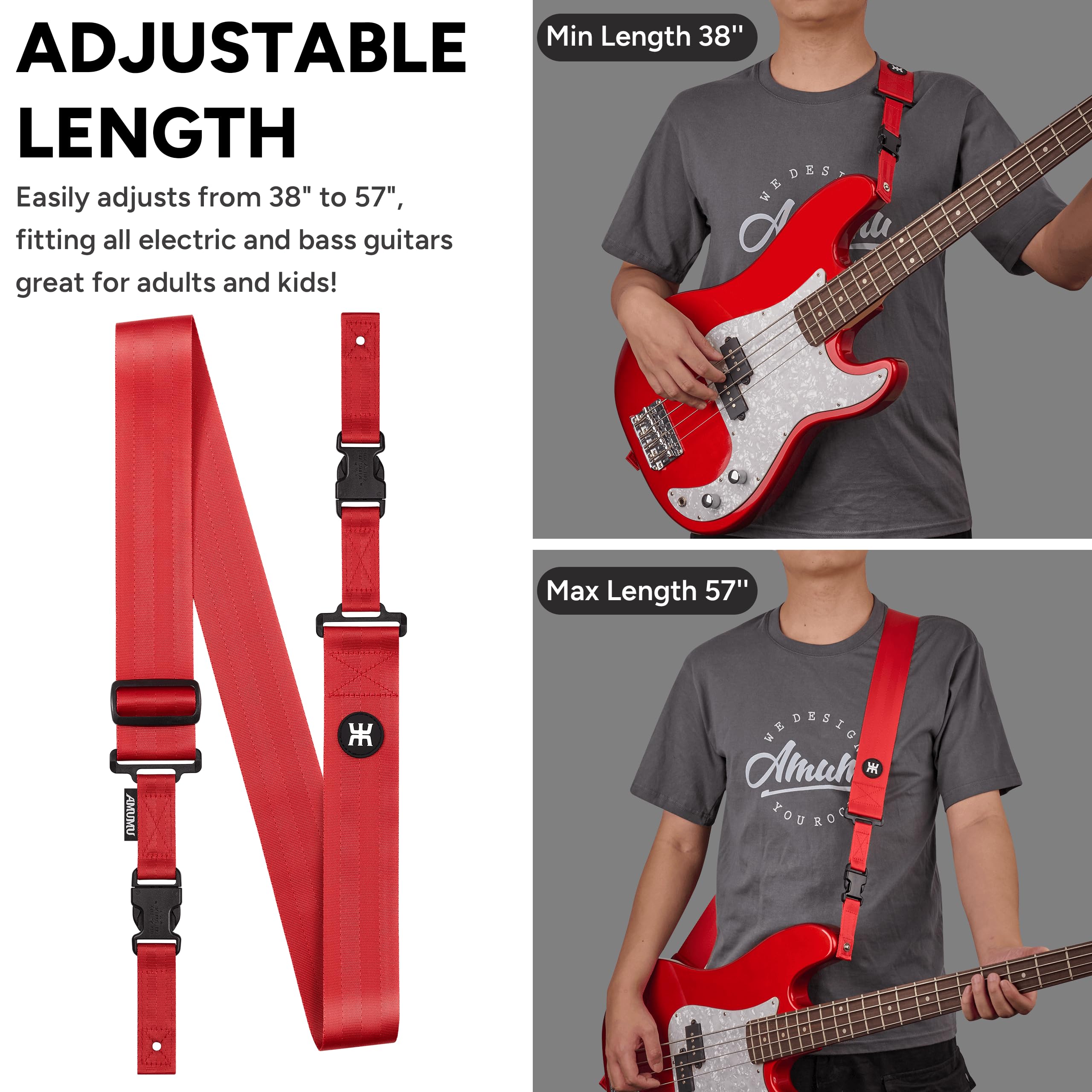 Amumu SNAPLOCK Pro Guitar Strap - Quick-Release Buckle, Fits Bass, Electric Guitars