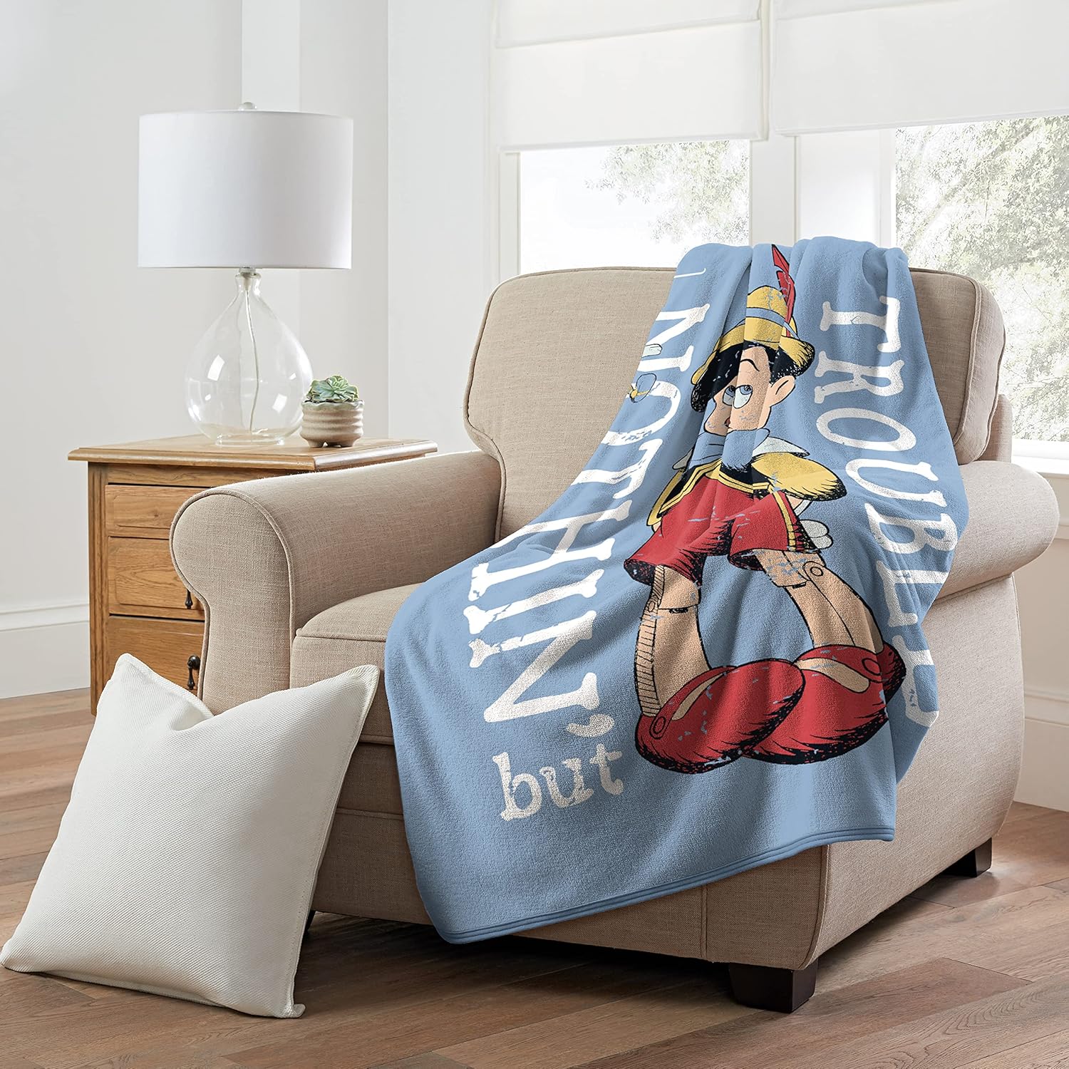 Northwest Disney's Pinocchio Micro Raschel Throw Blanket, 46" x 60", Trouble