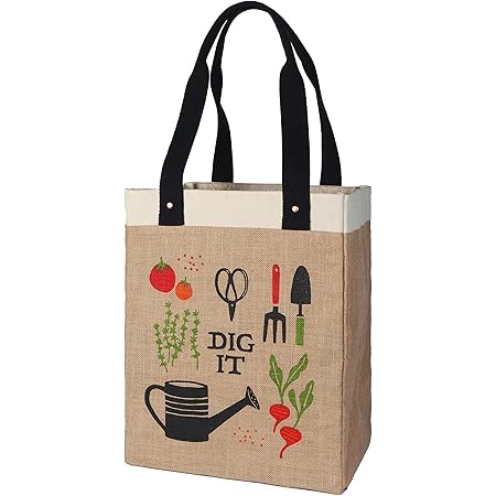Now Designs Garden Dig It Reusable Shopping Tote, Laminated Lining, 13.5x17 x8.5 inch