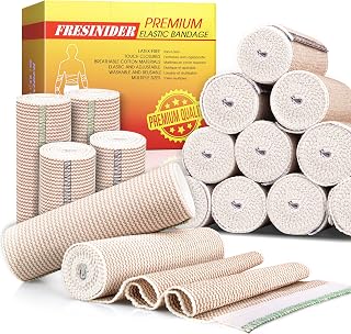 FRESINIDER Premium Elastic Bandage Wrap, 4" x 12 Pack + 6" x 4 Pack Cotton Latex Free Compression Bandage Wrap with Touch Closure at Both Ends, Support & First Aid for Sports and Injury Recovery