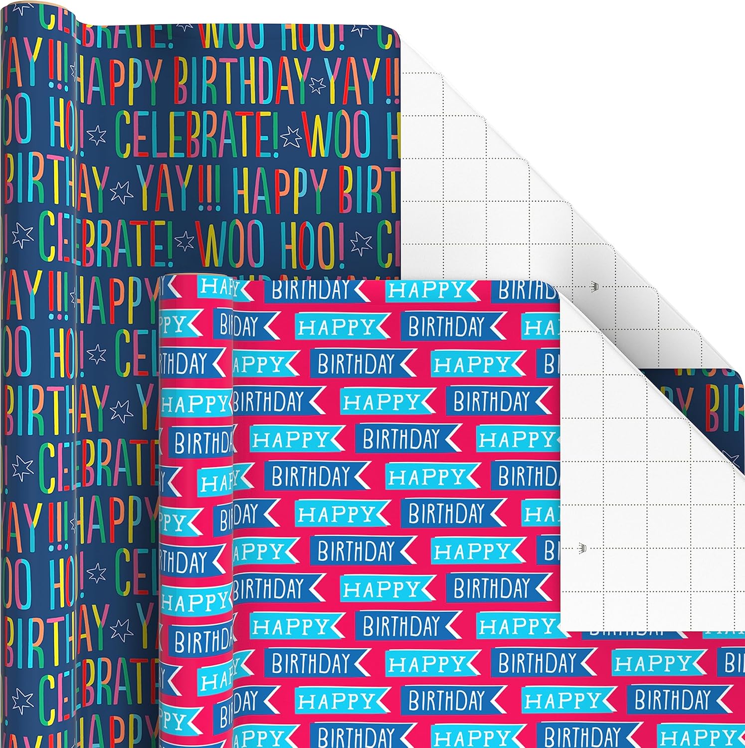 Hallmark Birthday Wrapping Paper Rolls for Wedding, Baby Shower, Easter, All Occasion - Flowers, Balloons, Pastel Plaid Gift Wrap Paper (Set of Assorted 6 Rolls: 180 sq. ft. ttl.)
