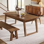 Tribesigns 55'' Dining Table with Storage Drawer, Rectangular Dinner Kitchen Table with Solid Wood Legs for 4-6 People, Mid-Century Modern Desk for Dining Room, Walnut Brown