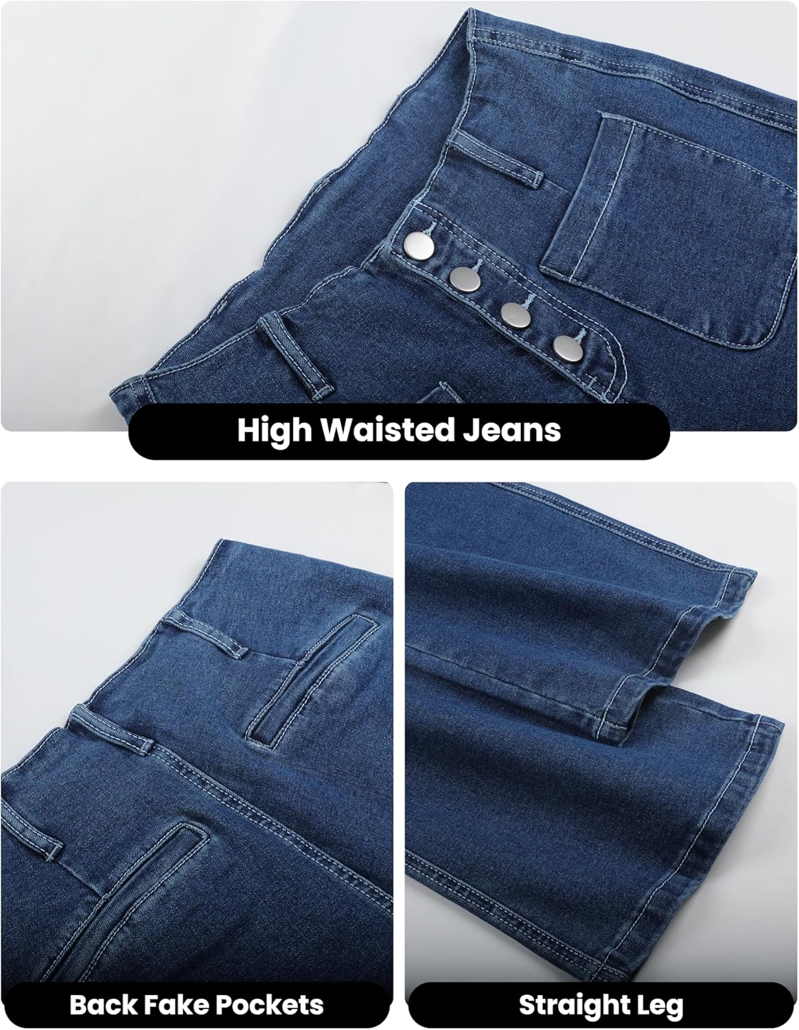 Omoone Wide Leg Jeans for Women High Waisted Stretchy Straight Leg Cropped Denim Pants Buttoned Baggy with Patch Pockets - Image 6