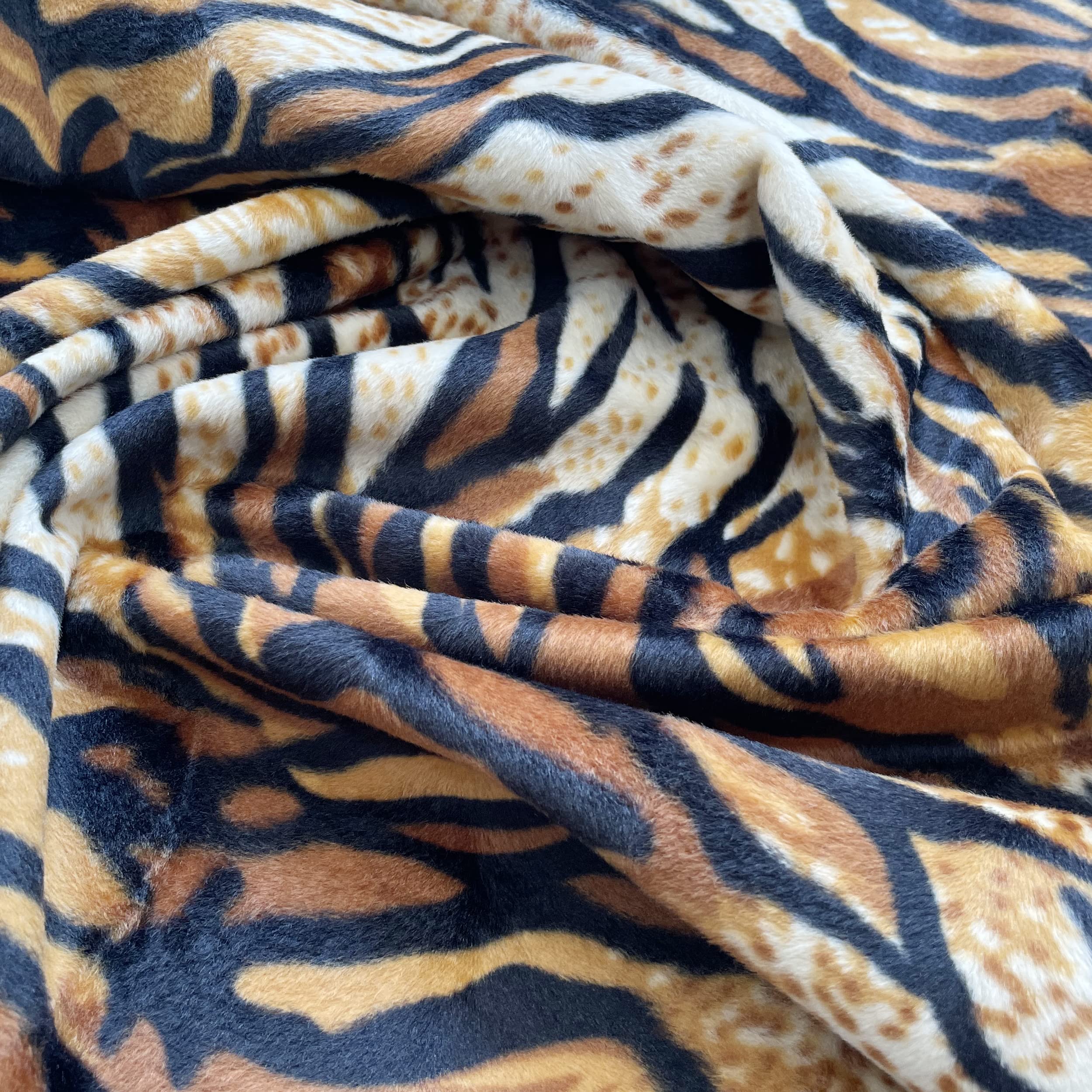 Oddies Textiles Tiger Print Fabric Velboa Faux Fur Velour Animal Print Craft Fabric Material