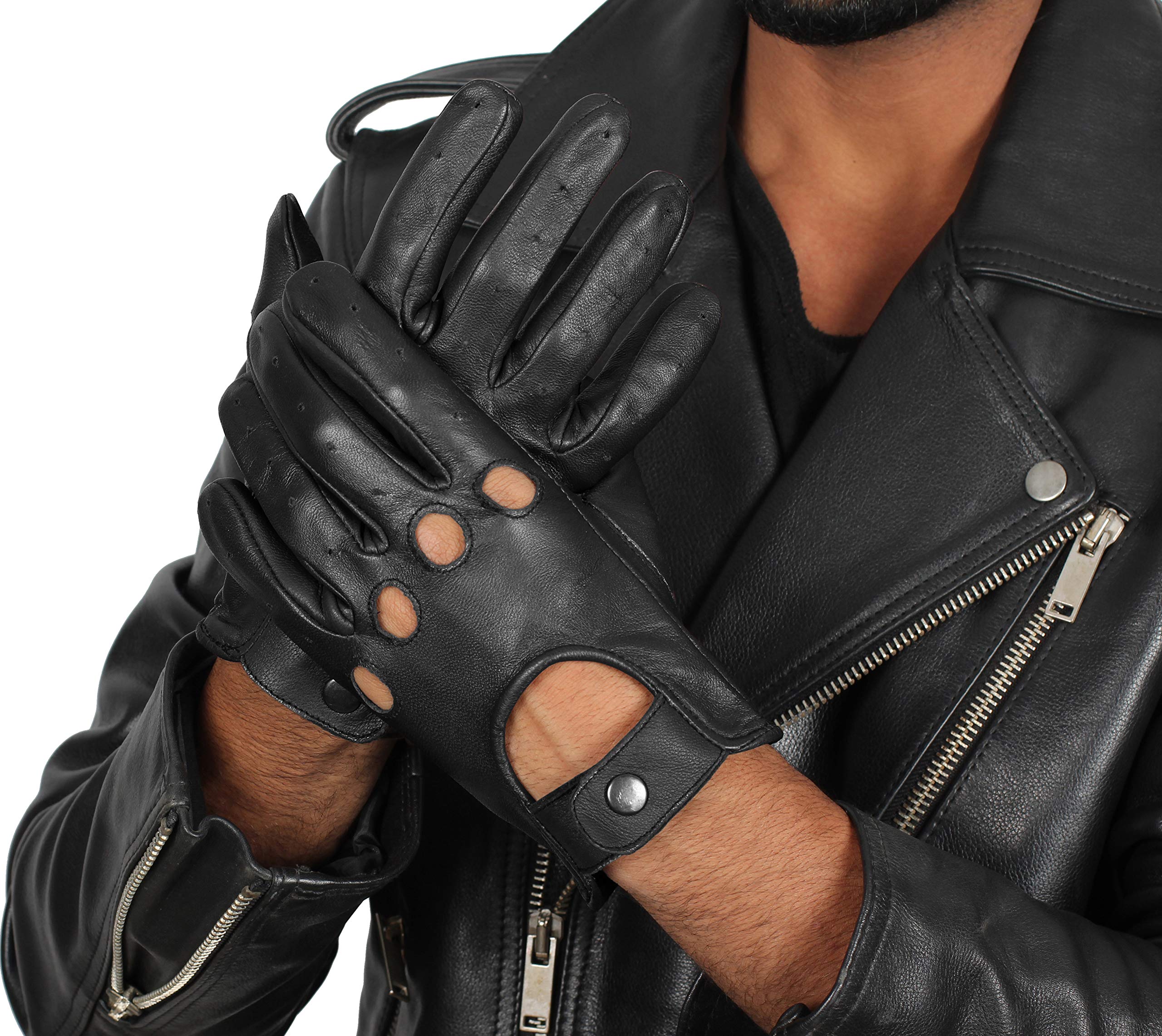 Deerskin Biker Gloves For Mens - Women Real Leather Motorcycle Riding Gloves