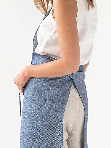 Vista 3 de MagicLinen 100% Linen Apron - Cooking, Gardening, Grilling, Painting Apron with Pockets - Perfect for Women and Men Azul denim