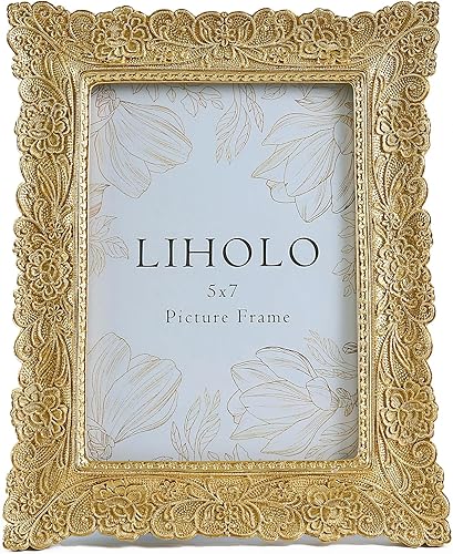 Miniatura 1 de Marcos de fotos vintage dorados de 5 x 7 pulgadas, marcos de fotos ornamentados antiguos con estilo bohemio para mesa y colgar en la pared, arte de