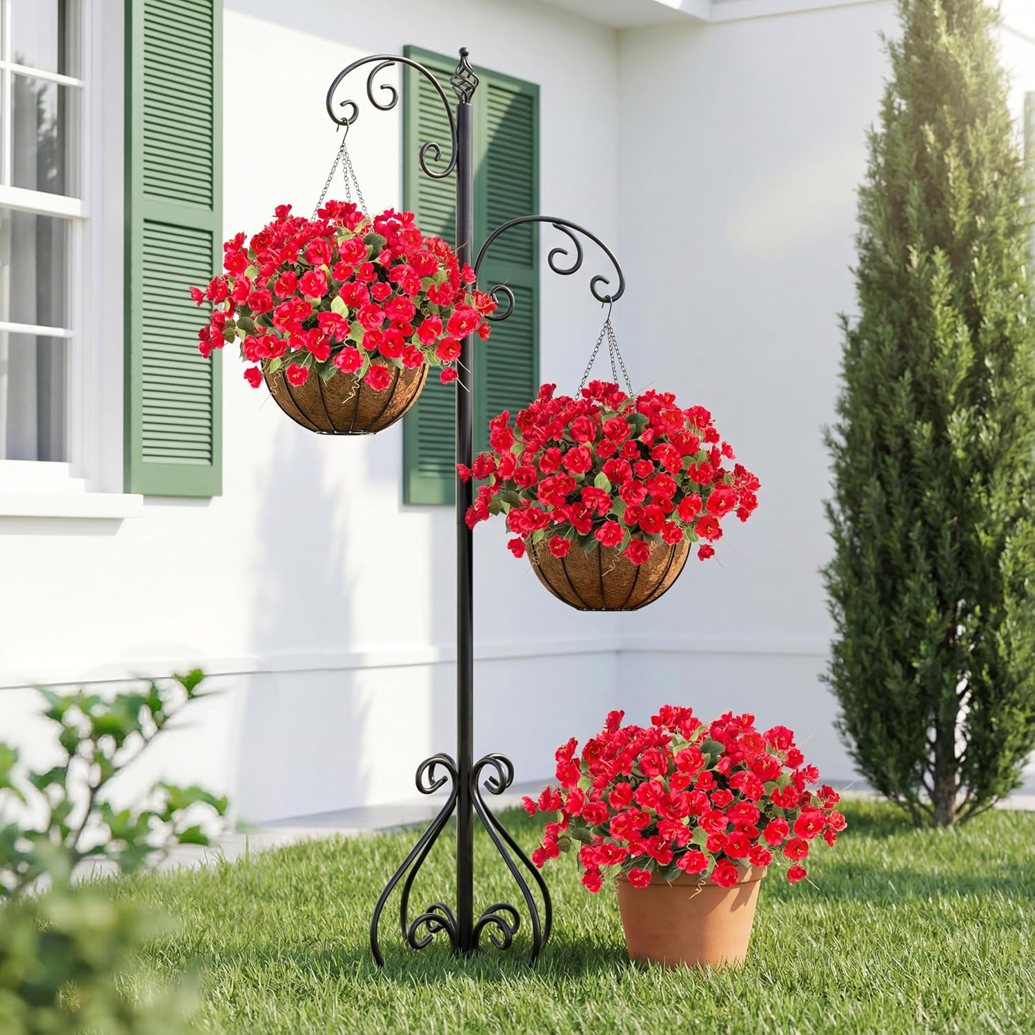 Hommyea Artificial Flowers for Outdoors, 6 Bundles Silk Fake Hibiscus Flowers for Spring Summer Decoration, UV Resistant Fake Plants Plastic Bouquet for Home Planter Porch Patio Yard Decor(Red)