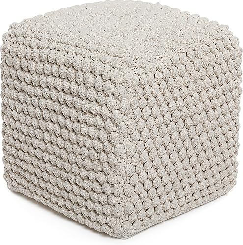 Miniatura 15 de BIRDROCK HOME Puf otomano redondo | Taburete redondo trenzado de algodón | Dormitorio y sala de estar Poof | Otomana bohemia verde salvia | Puf