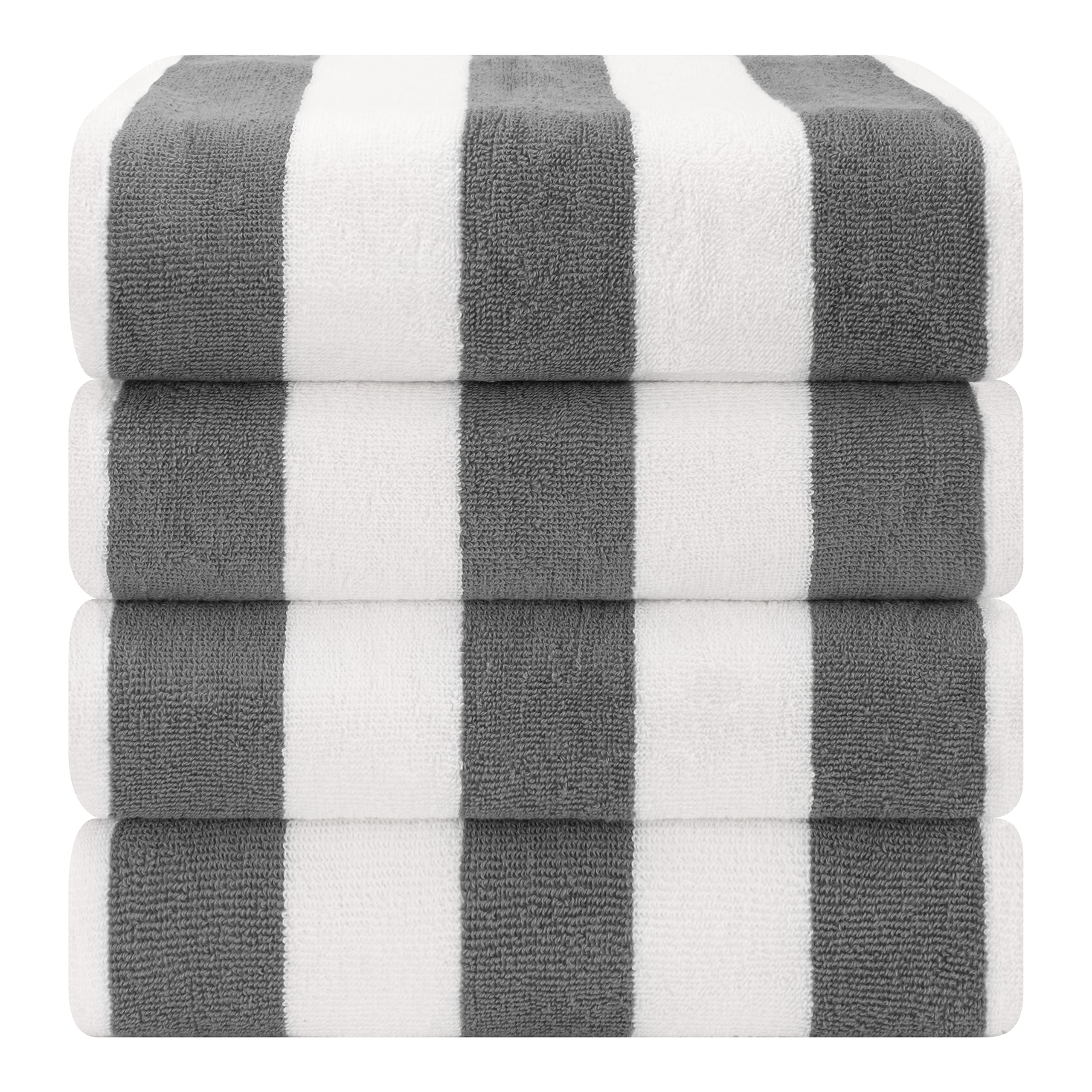 100% Cotton Velour Beach Towel Set - 30x60 Inch Ultra Soft Cabana Stripe Towels - 2-Pack Charcoal - Highly Absorbent Pool & Beach Towels