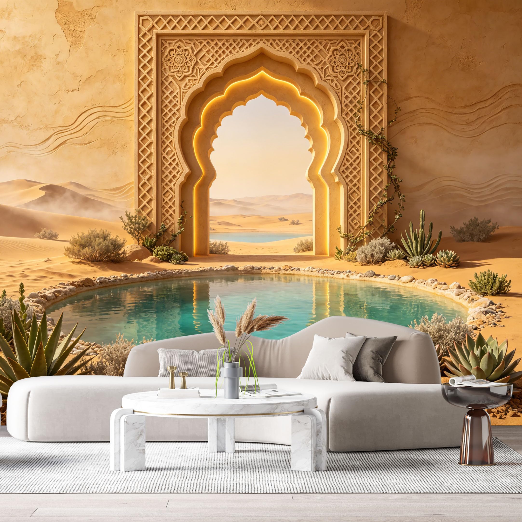 Custom Size Wall Murals Desert Lake Geometric 3D Trompe L'Oeil SelfAdhesiveWall Fabric Removable Wallpaper Wall Decor for Living Room Bedroom Bathroom