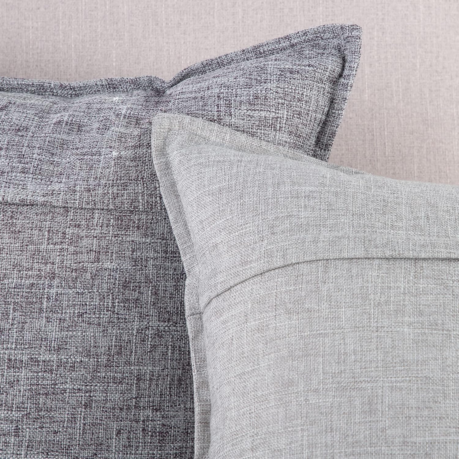 MADIZZ Pack of 2 Decorative Faux Linen Euro Sham Pillow Covers 24x24 Inch Grey Natural Soft Boho Farmhouse Couch Throw Pillows for Bed Accent Modern Pillowcase for Sofa Living Room Home Decor