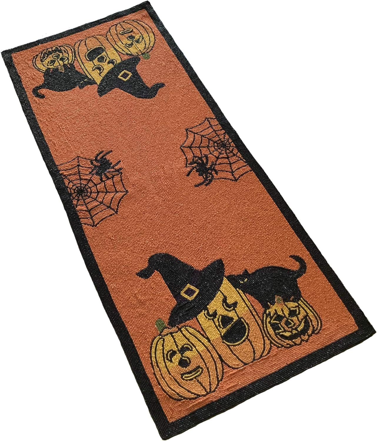 Beaded Halloween Table Runner - Halloween Décor Perfect for Tabletop and Kitchen Décor - 15 x 36 - Unique and Fun - Black Cats and Witches Make a Perfect Halloween Decoration
