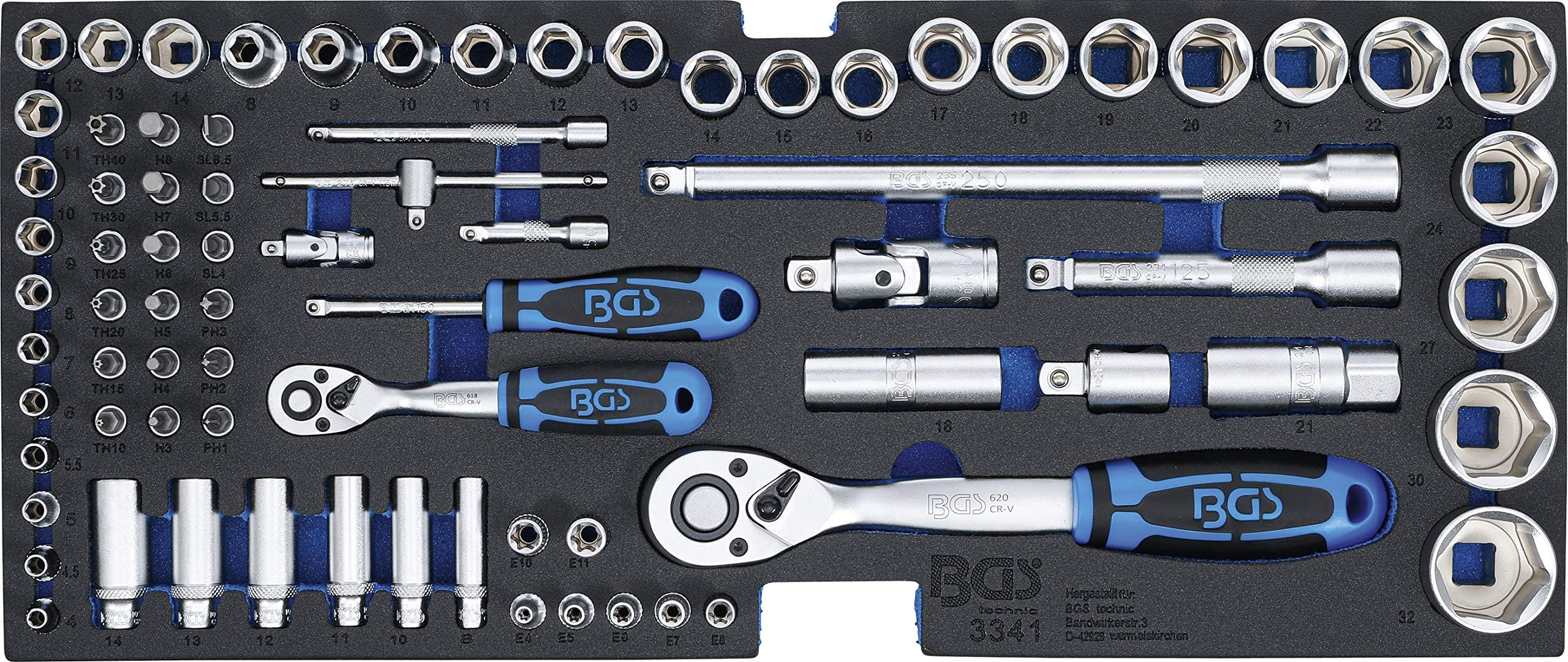 BGS 3341 | Foam Tray for BGS 3312: Socket Set | 12.5 mm (1/2") + 6.3 mm (1/4") | 77 pcs.