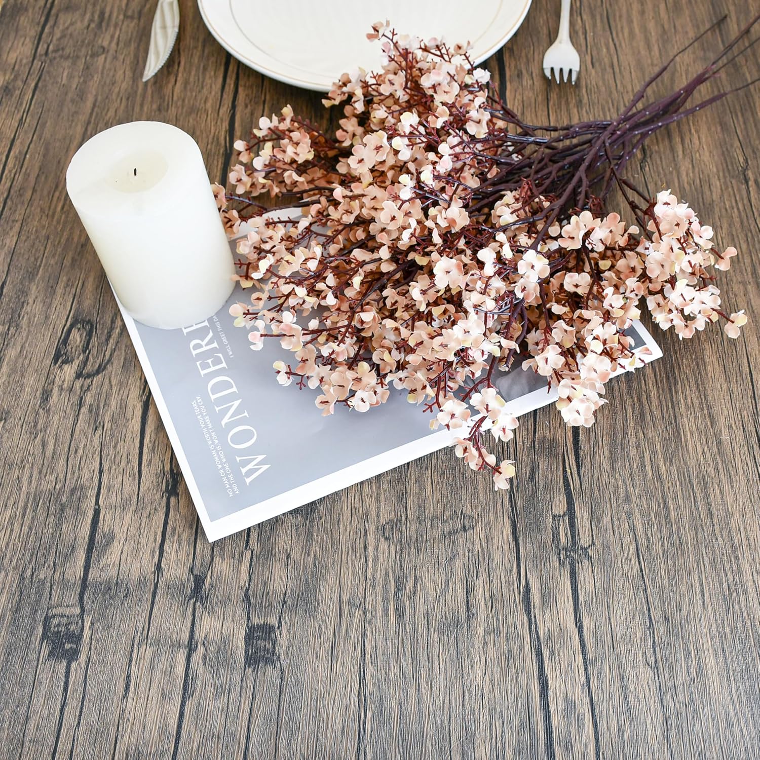 Mandy's Light Brown Artificial Baby’s Breath European Flowers 6 Bundles Silk Gypsophila with Bendable Stems for Fall Valentine's Day and Easter Centerpiece Wedding Decor and Table Arrangements - Image 3