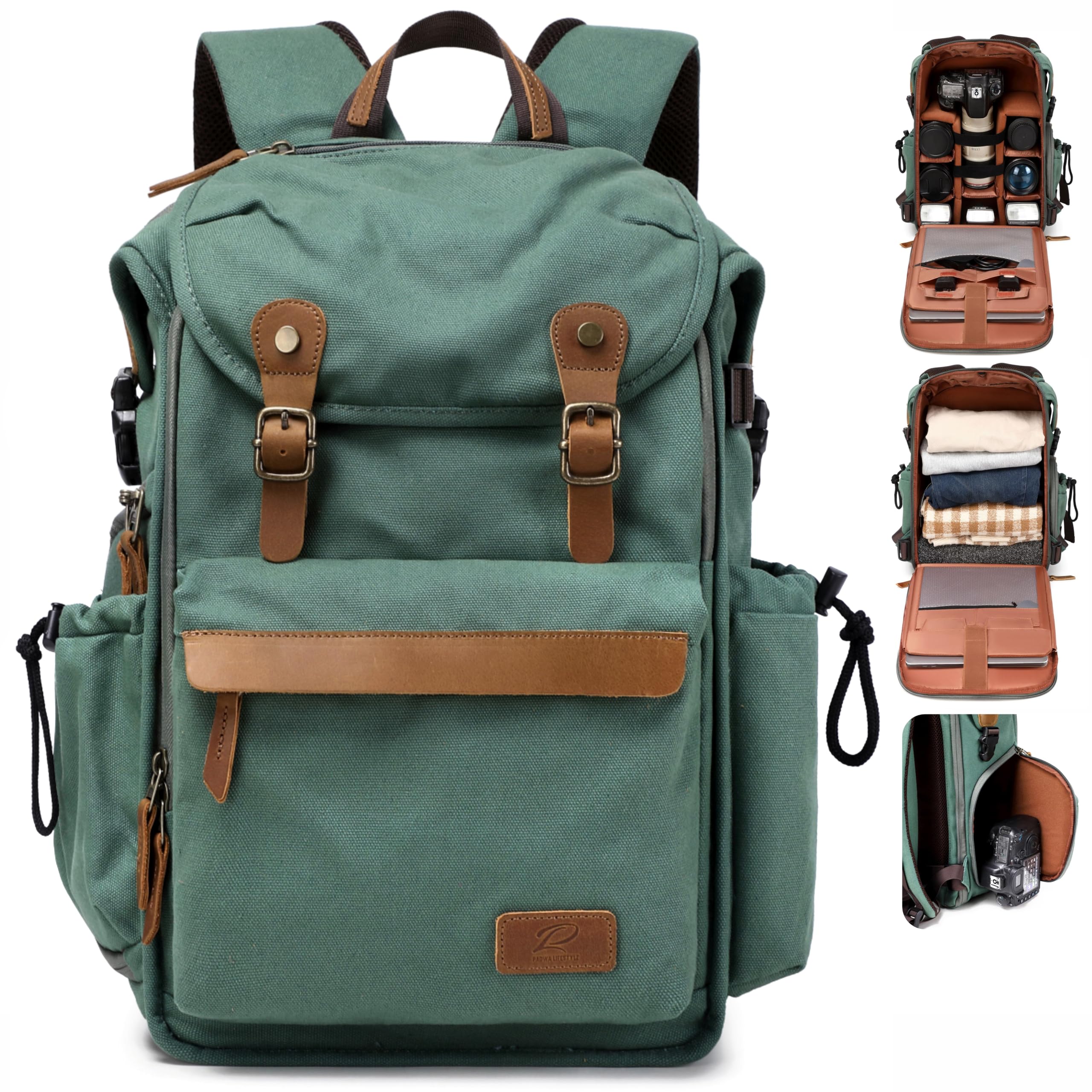 Padwa Lifestyle Green Camera Backpack - Professional DSLR &amp; UAV Camera Bag,Anti Theft Canvas Camera Backpacks with Rain Cover,Large Capacity Photography Travel Camera Bag with Multi Compartments