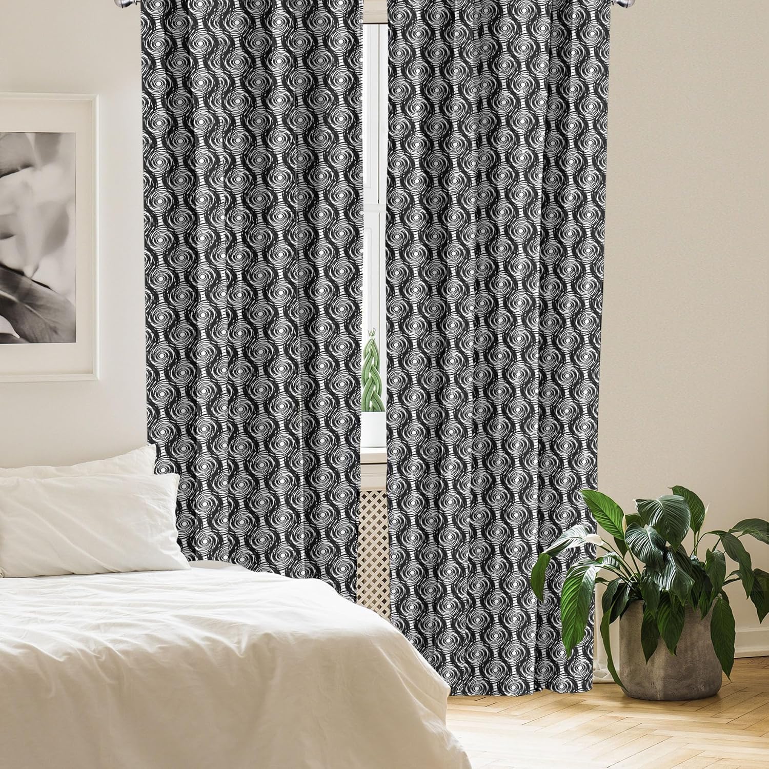 Ambesonne Abstract Window Curtains, Monochrome Round Spiral Pattern with Swirls Modern Art Design Inspiration, Lightweight Decor 2-Panel Set with Rod Pocket, Pair of - 28" x 95", Black White