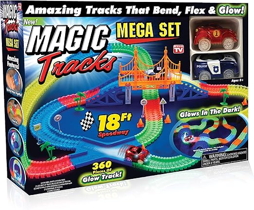 Ontel Magic Tracks Mega Set - 2 LED Race Cars and 18 ft. of Flexible, Bendable Glow in the Dark Racetrack - As Seen on TV