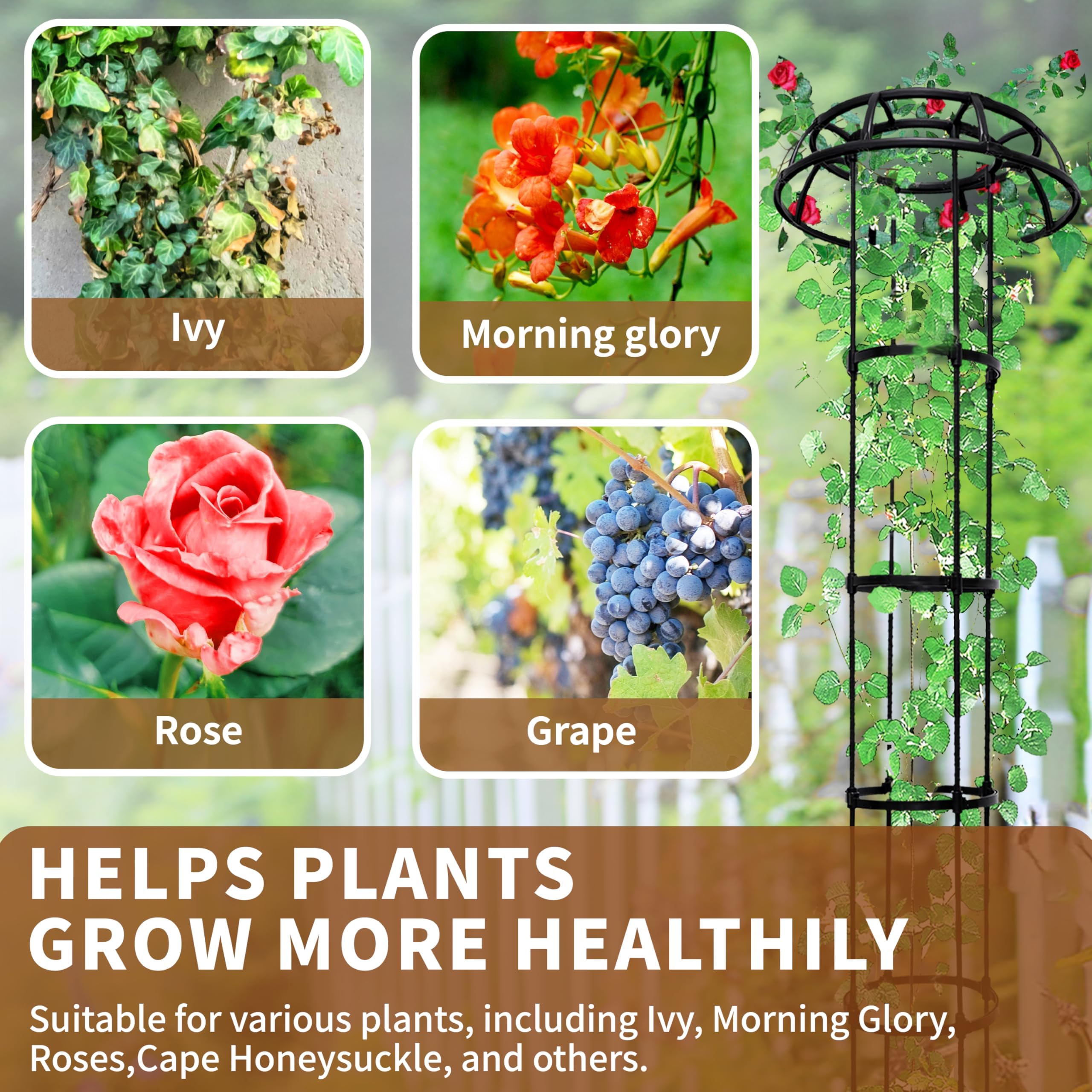 Enrejado superior de hongo de 5 anillos para plantas trepadoras, soporte ajustable de 77 pulgadas de alto para jardín interior y exterior, núcleo de metal resistente con revestimiento de