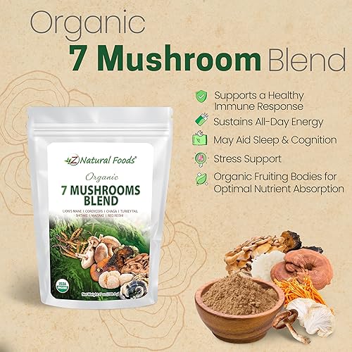 Miniatura 3 de Z Natural Foods Mezcla orgánica de 7 hongos sagrados, polvo de hongos para la salud inmunológica, melena de león, cordyceps, chaga, reishi rojo,