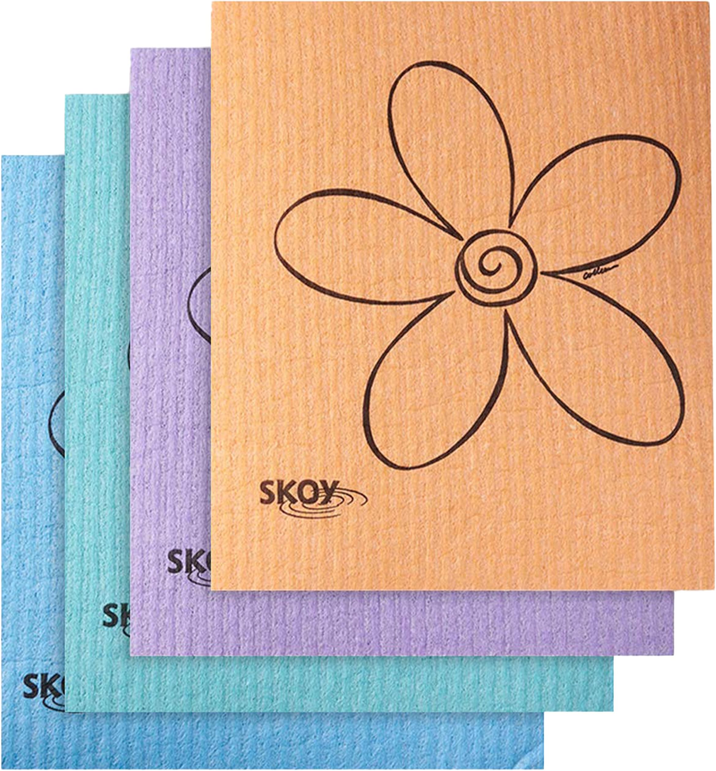 Skoy Compostable Cleaning Cloth, 4 Pack, Assorted Colours, 23 by 18 cm