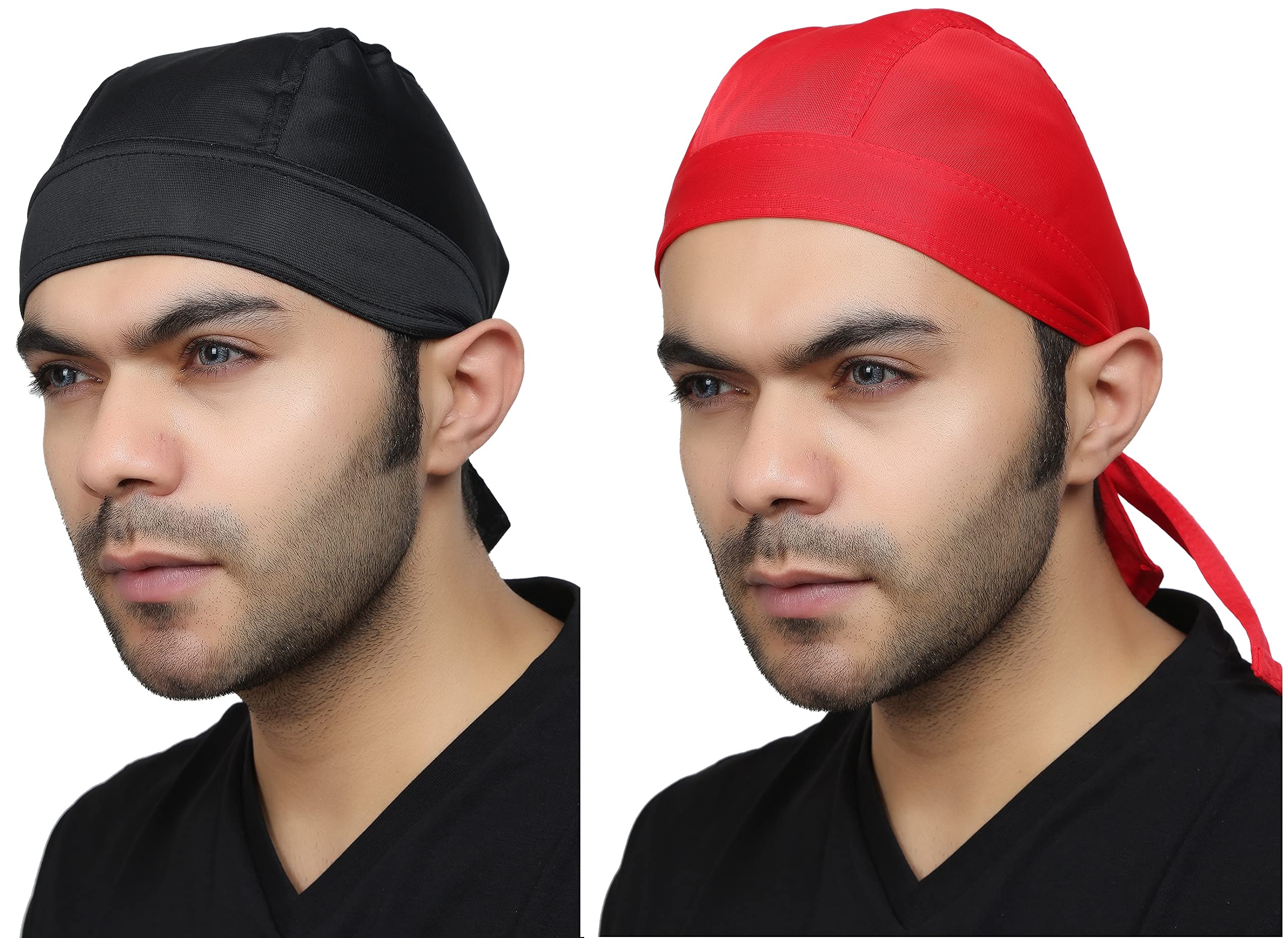 BISMAADH Polyester Multifunctional Moisture Wicking Skull Caps Doo Rag Headwrap For Men & Women Pack of 2 (Black & Red) (B09BL443Z9) Amazon Price History, Amazon Price Tracker