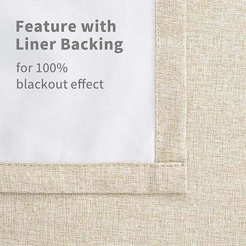 Miniatura 8 de YoungsTex Cortinas opacas 100% de lino de 84 pulgadas de largo para dormitorio rural, cortinas con aislamiento térmico beige con ojales,