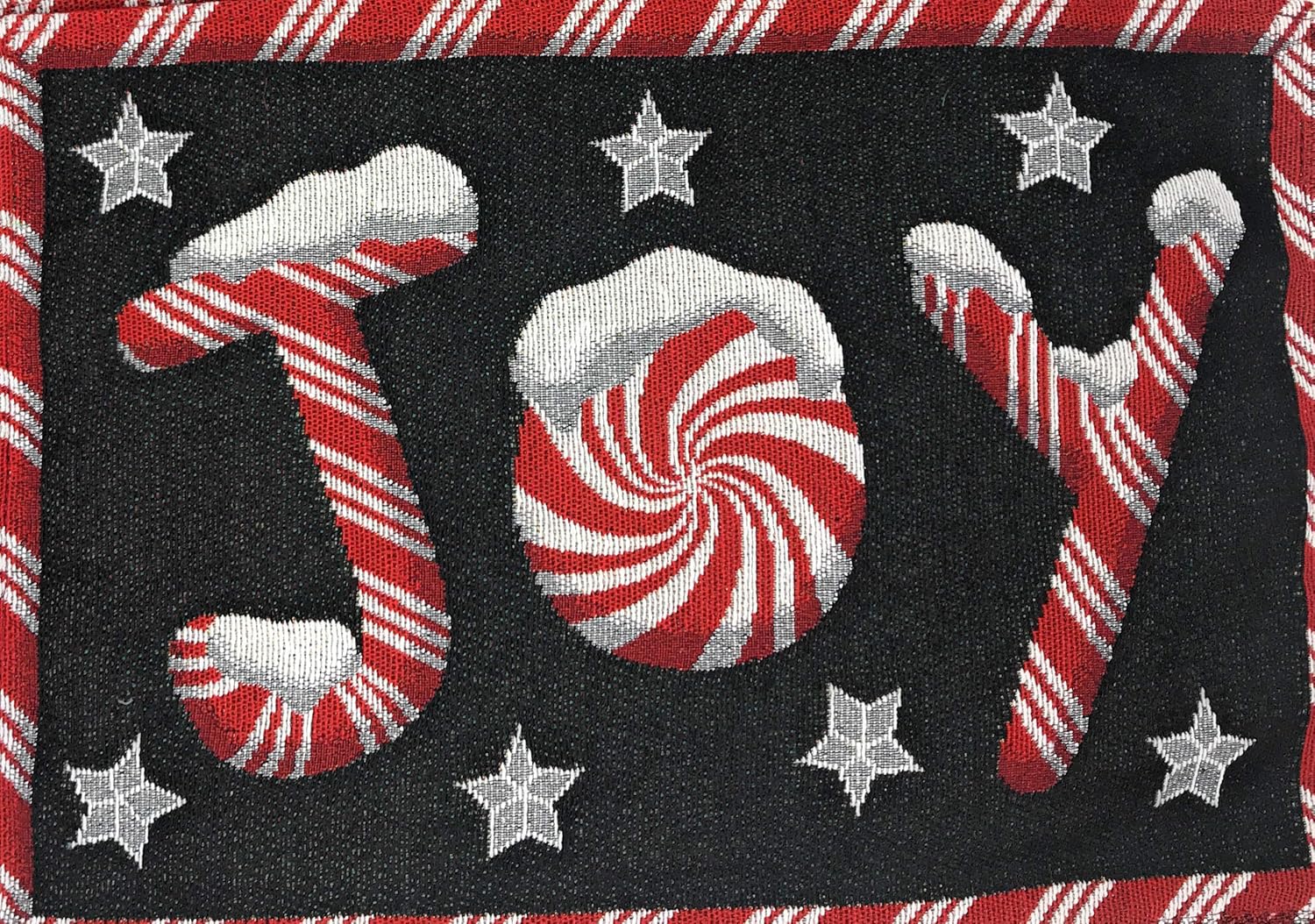 Blасk Frіdау - 40% оƒƒ DaDa Bedding Starry Peppermint Joy Placemats - Set of 4 Festive Christmas Winter Holiday Tapestry - Red Black & White Cotton Linen Woven Dining Table Mats - 13” x 19” (12904)