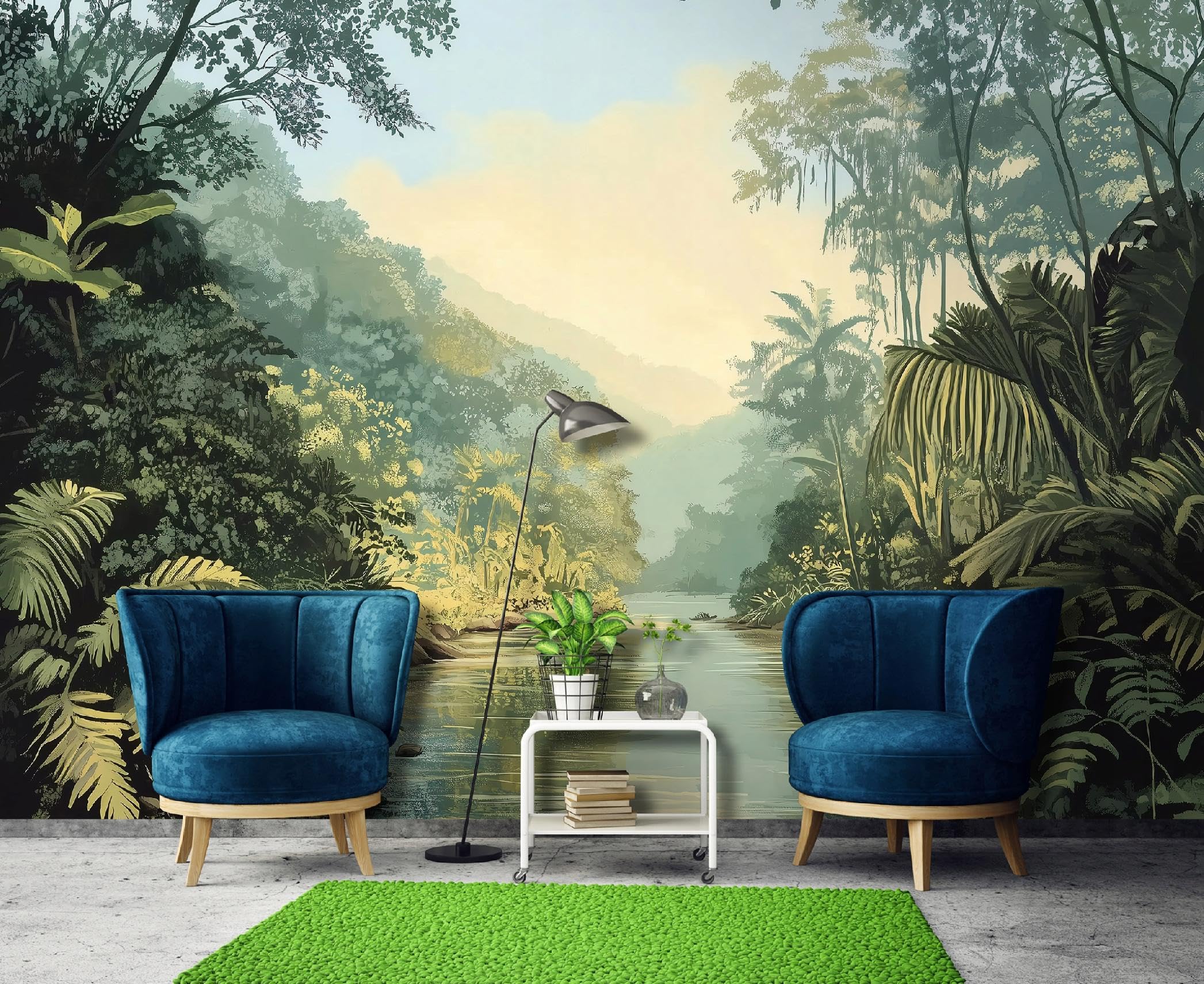 WallArena - Carta da parati fotografica - Paesaggio 400x280 cm - Murale fotografico - Per soggiorno e camera da letto - Effetto 3D - con Colla - Giungla Verde Tropicale
