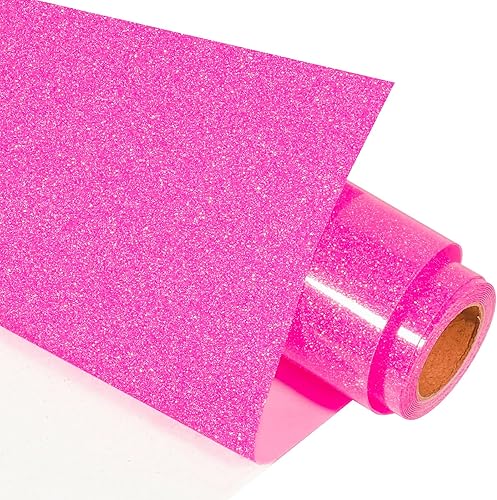 VINYL FROG Vinilo HTV con purpurina de 10 pulgadas x 5 pies, rollo de vinilo de transferencia de calor, color rosa intenso, vinilo para planchar,