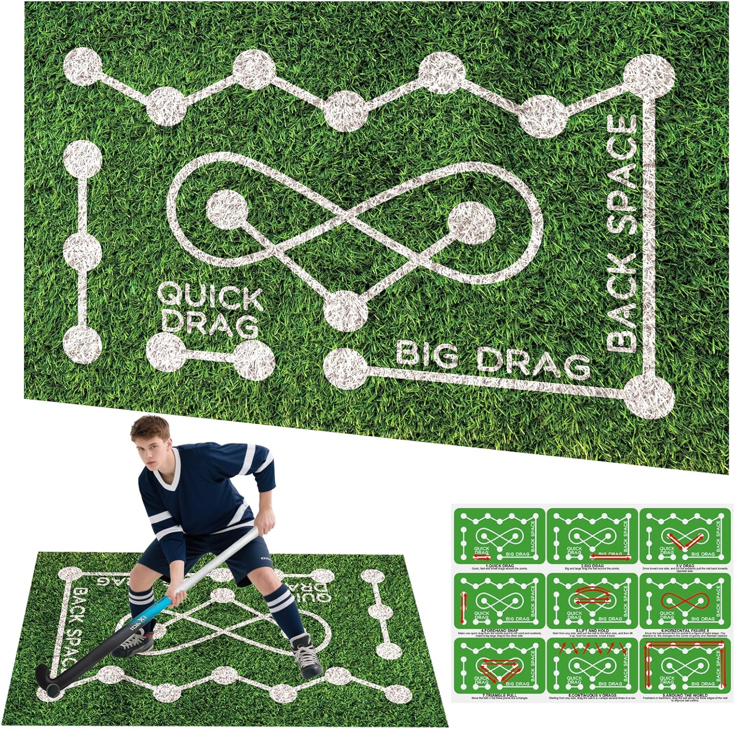 Field Hockey Training Mat – 5ft×3ft Artificial Grass Pad | Stickhandling Zones & Realistic Turf for Home Drills – Ideal Gift for Hockey Enthusiasts