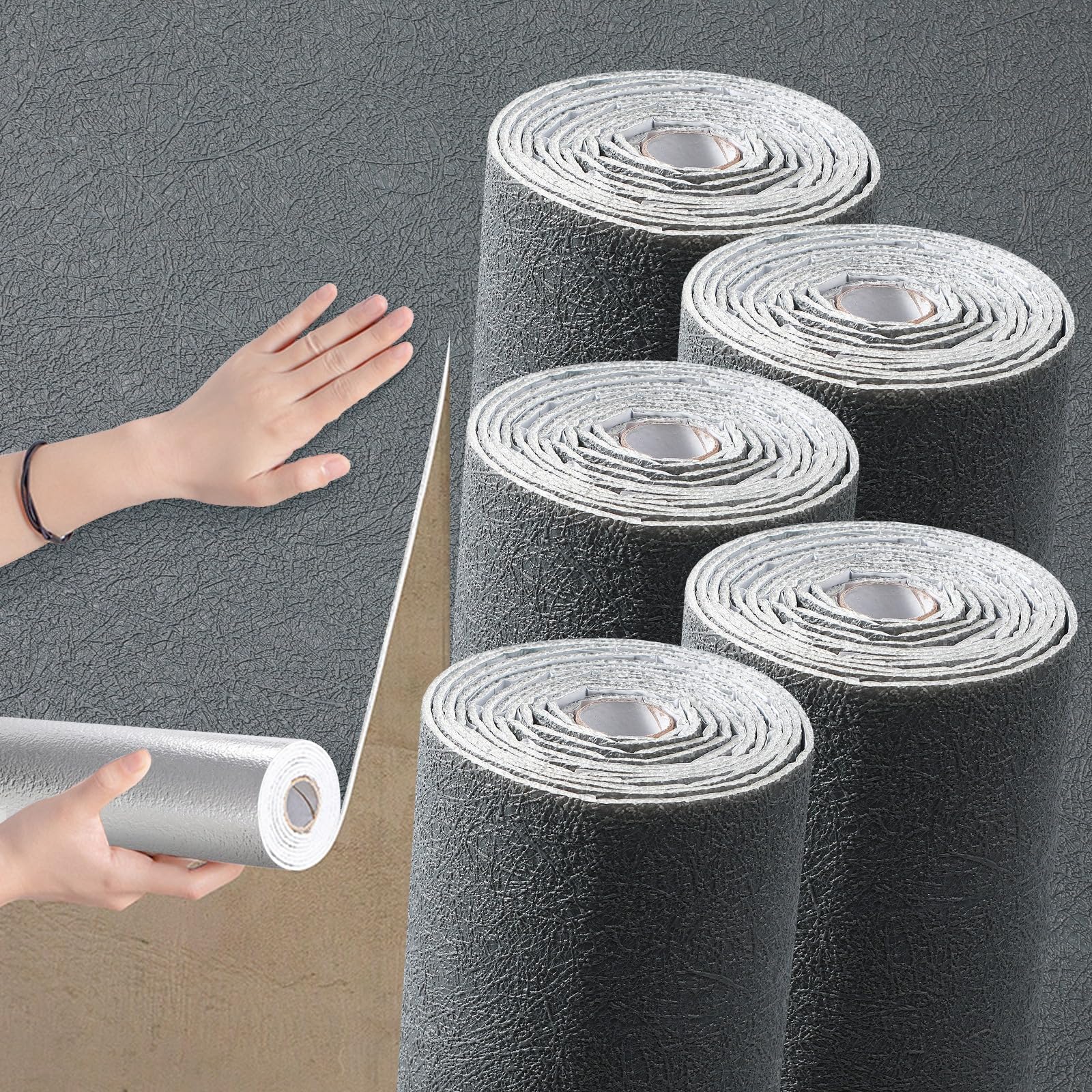 Camiraft Self Adhesive Wallpaper Roll Peel and Stick Thermal Wallpaper for Bad Cold Walls -5 Rolls=7m² 3mm Thick Dark Grey Textured Insulated Lining Paper for Walls for Bedroom Living Room,Bathroom — image 1