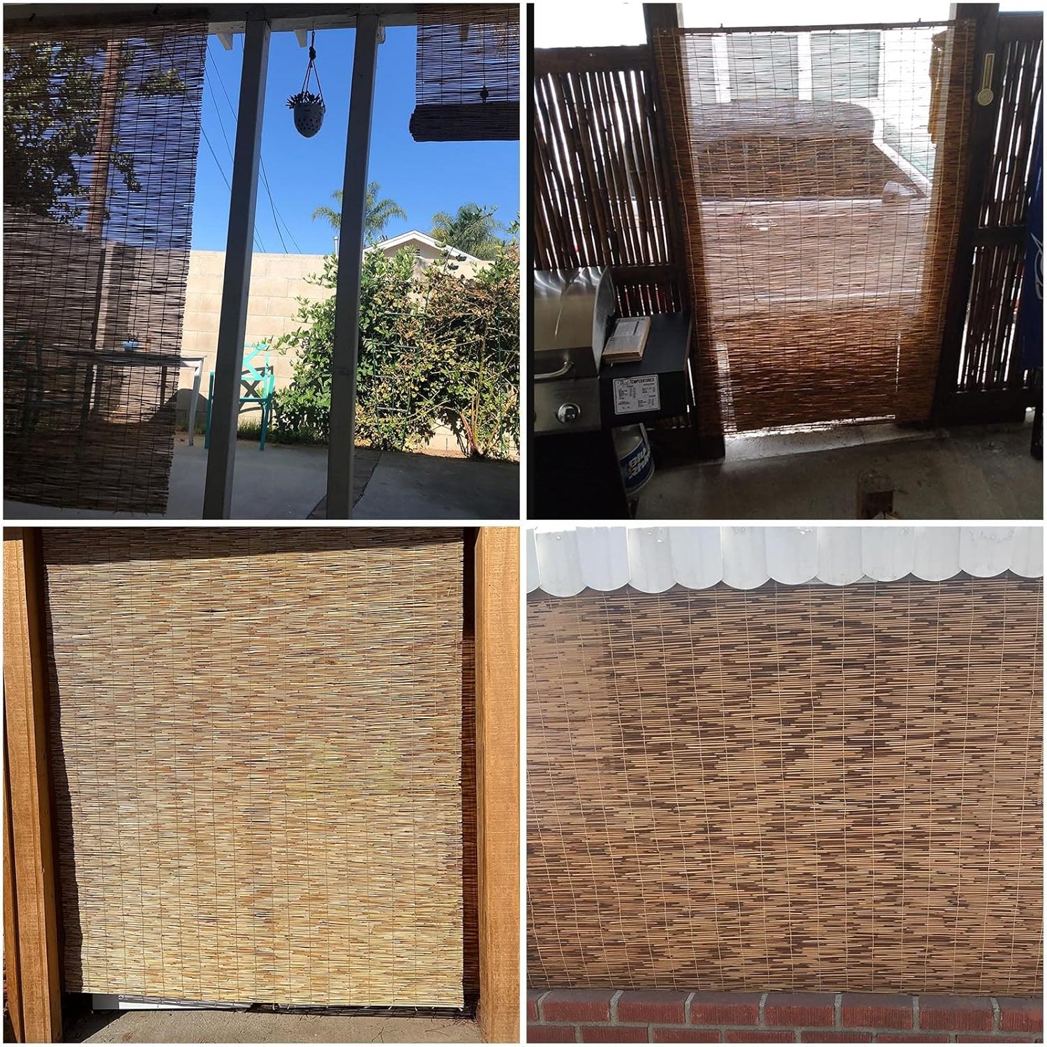 炭化天然リードカーテン、日よけの竹のカーテン、手織りリードブラインド、仕切りカーテン、リードカーテン、茶色のローラーブラインド、ヴィ