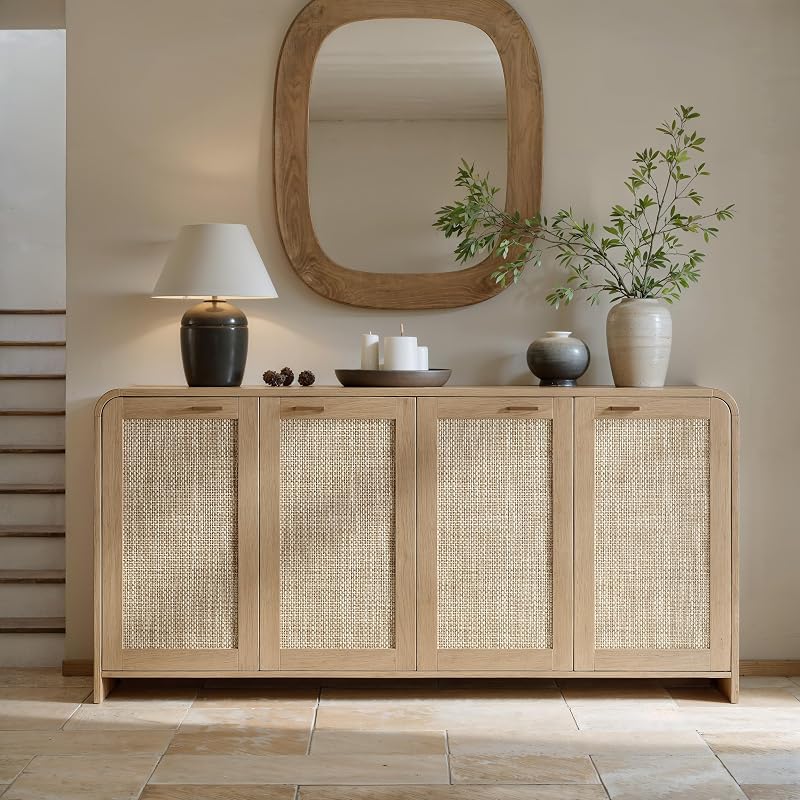 Evermagin 67" Rattan Sideboard Buffet Cabinet with Storage, Natural Oak image 3