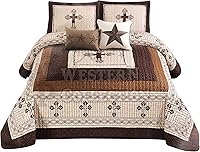 Vista 4 de Western Collection Edredón de lujo de 5 piezas con cojines para el hogar con estrellas y caballos occidentales (Queen, caballo marrón)