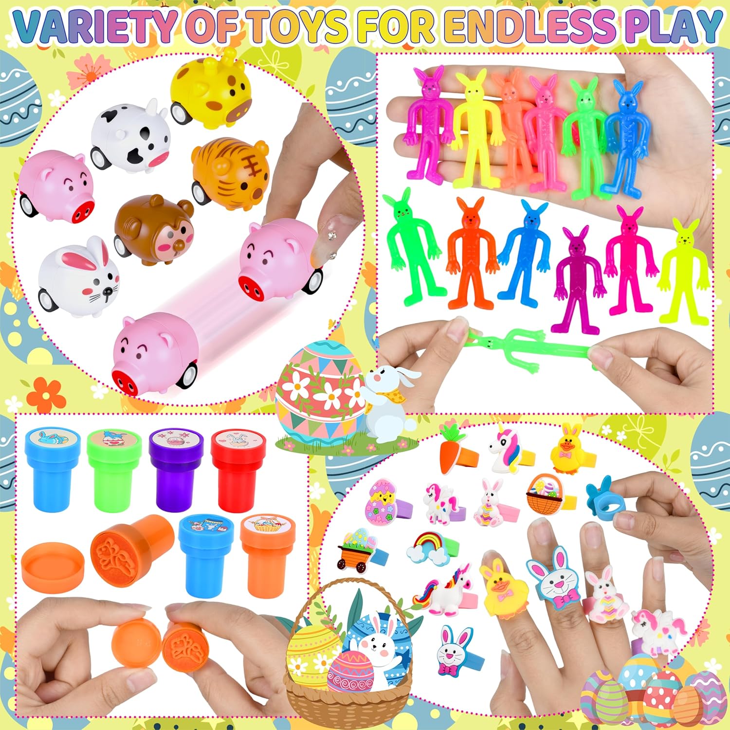 360 Pcs Easter Prefilled Egg Set, 120 Plastic Eggs with 240 Mini Toys & Stickers Easter Hunt Basket Stuffers, Party Favors for Kids Classroom Prize Supplies, Gift for Girls Boys
