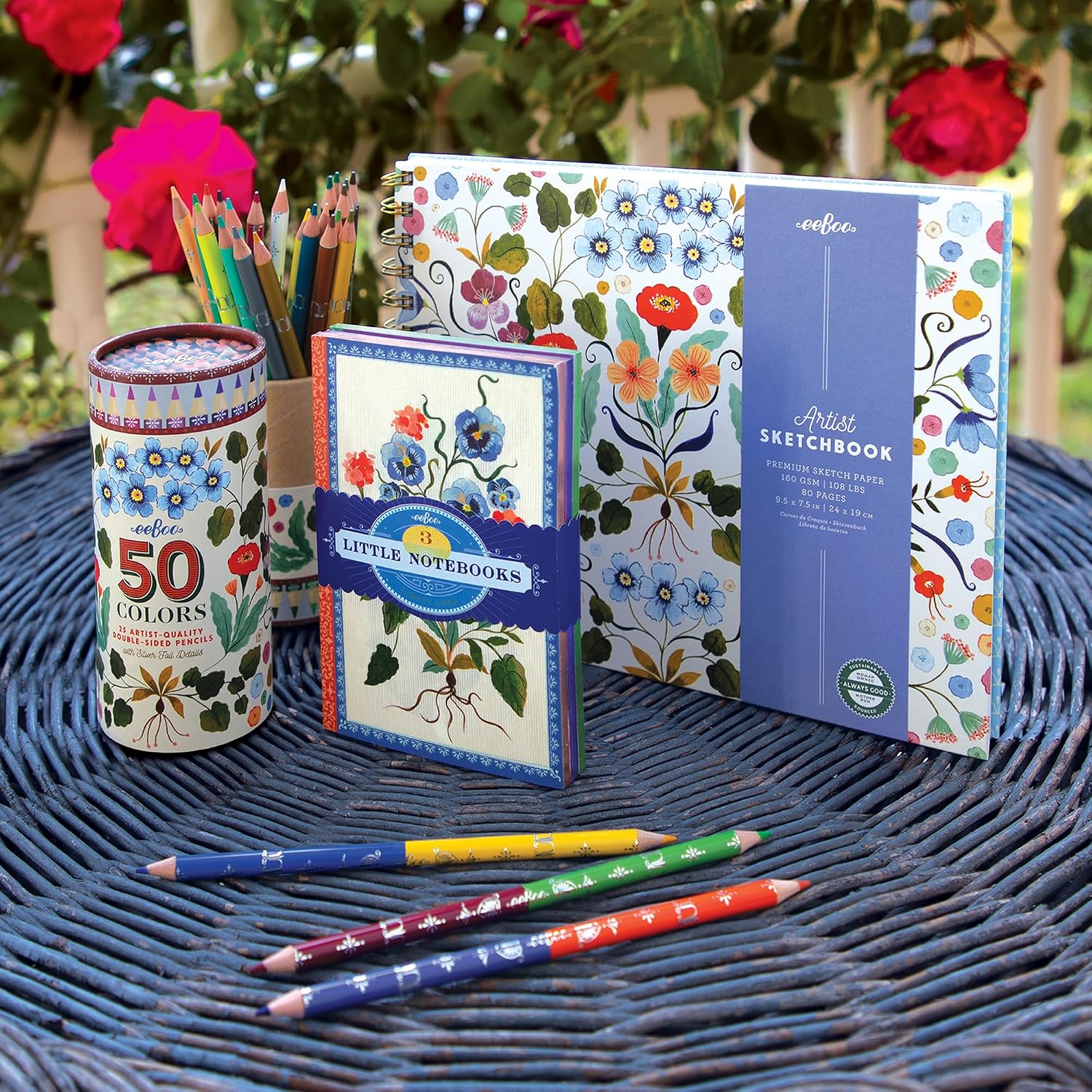 eeBoo: Flora's Double-Sided Colored Pencils – 25 Pencils, 50 Vivid Colors for Drawing, Sketching & Coloring, Art Supplies for Adults