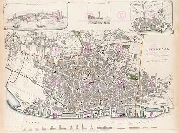 Map Antique Sduk 1836 Liverpool City Plan Old Large Replica Poster Print