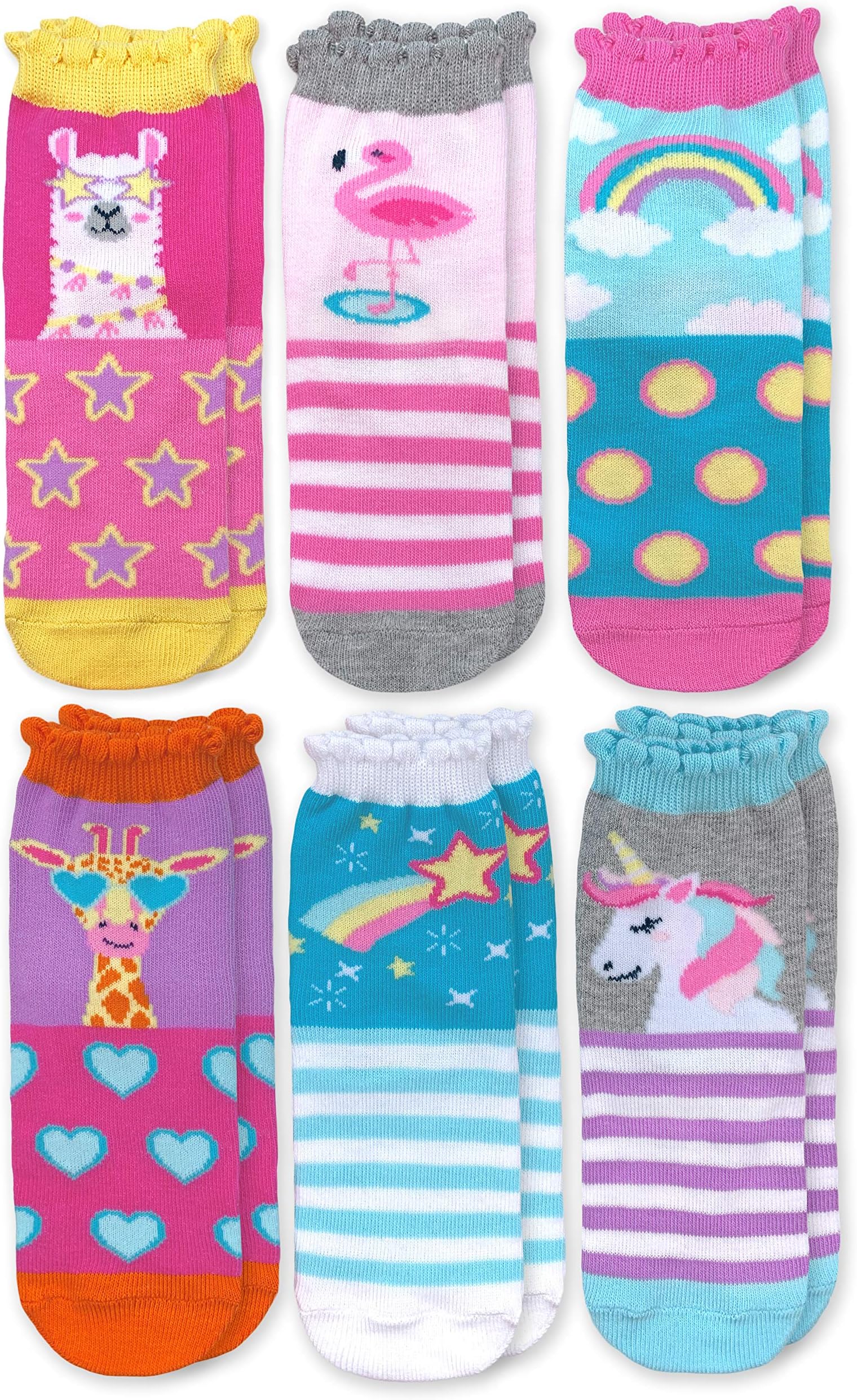 Girl's Unicorn Llama Giraffe Flamingo Novelty Pattern Crew Socks 6 Pack